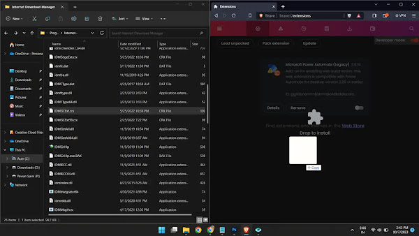 drag and drop the IDMGCExt.crx file into the Brave Extension Tab