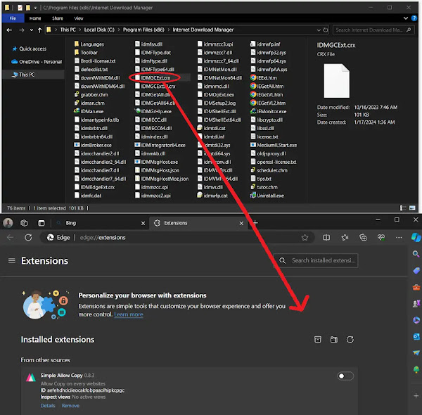 Drag and drop the IDMCC extension file onto the Edge extension page