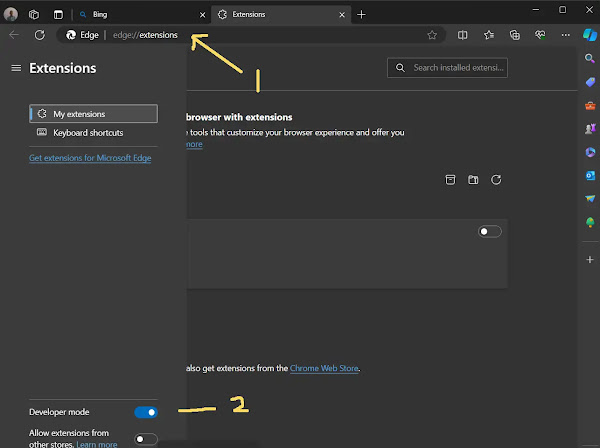 Open the Edge extension page and enable developer mode
