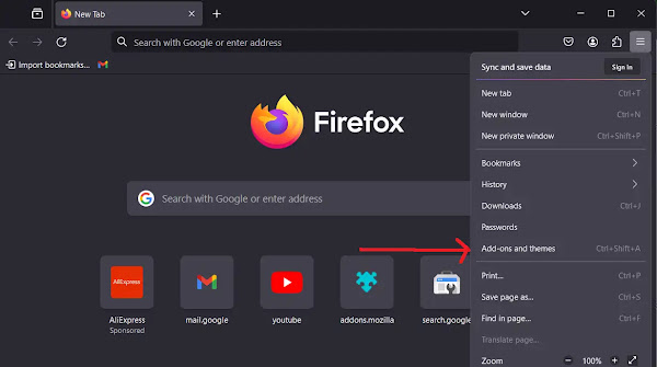 From the dropdown menu, select Add-ons and Themes.