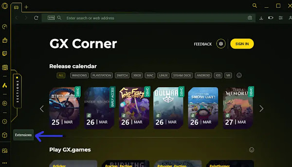 Launch your Opera GX browser and navigate to the extension panel