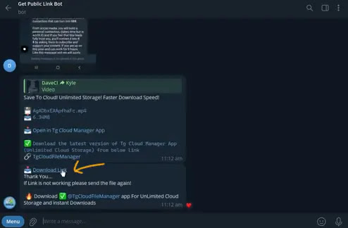 copy direct download link for the telegram file