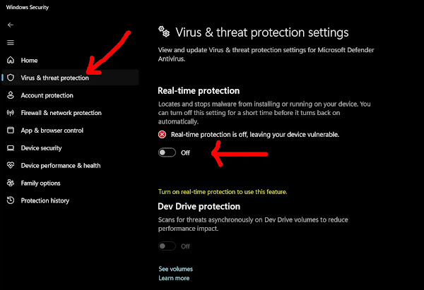 Turn Off Windows Security or Defender