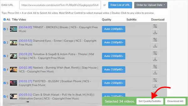 set video quality on youtubeplaylist.cc